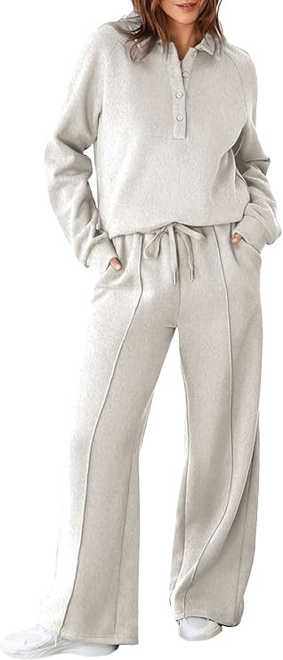 Aleumdr Women's 2 Piece Outfits Sweatsuit Oversized Sweatshirt Wide Leg Sweatpants Matching Loung... | Amazon (US)