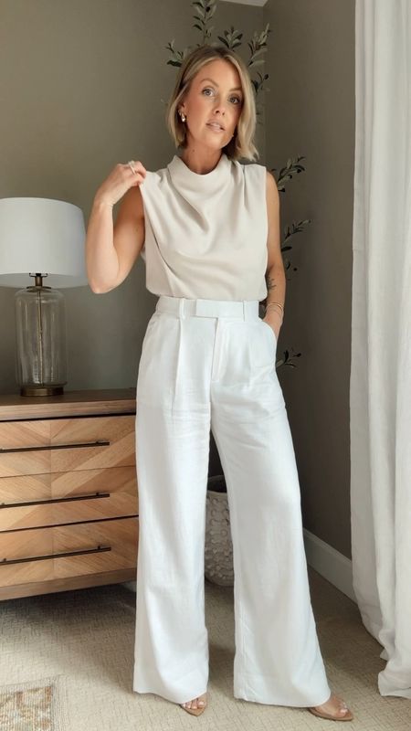 Size down one in these linen blend trousers / XS blouse (color Matte Pearl) 🤍

#LTKFindsUnder100 #LTKSaleAlert #LTKStyleTip