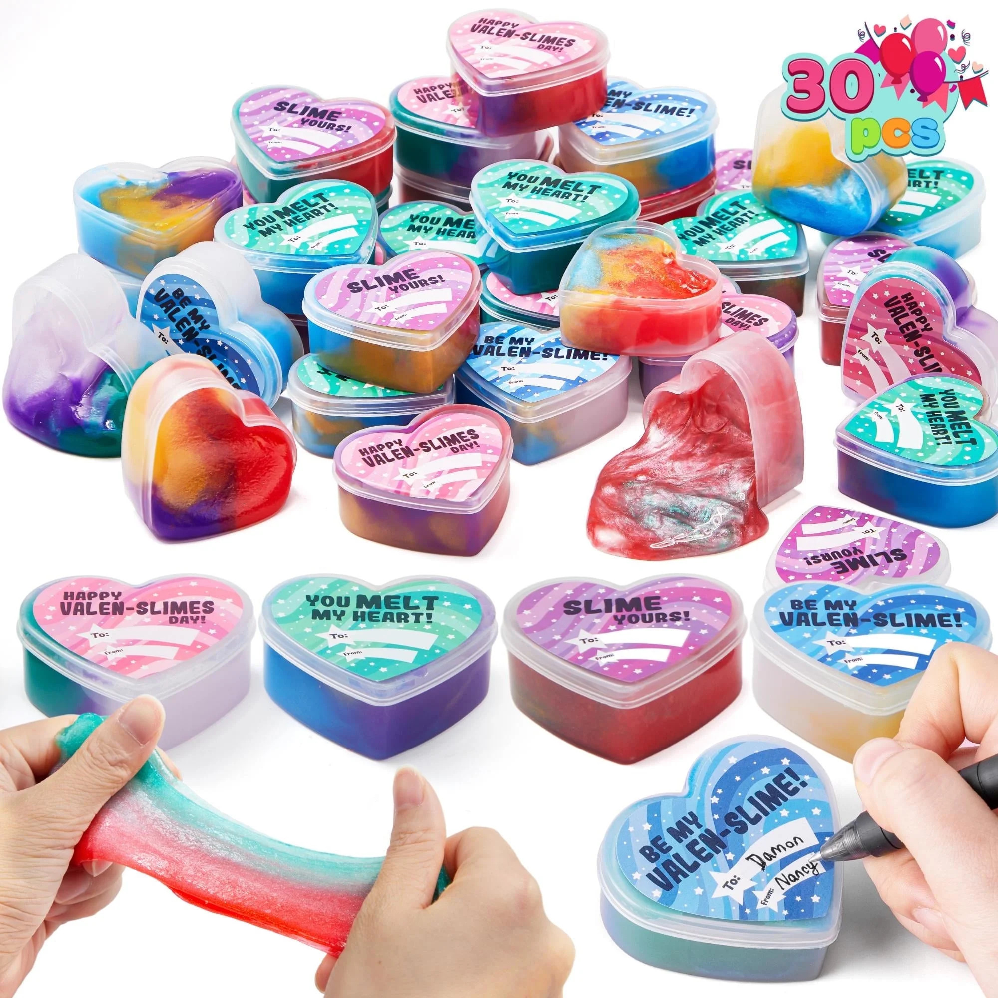 Joyfy 30 Pcs Valentines Slime Hearts for Kids,Valentines Galaxy Hearts Set with Cards for Kids Fa... | Walmart (US)