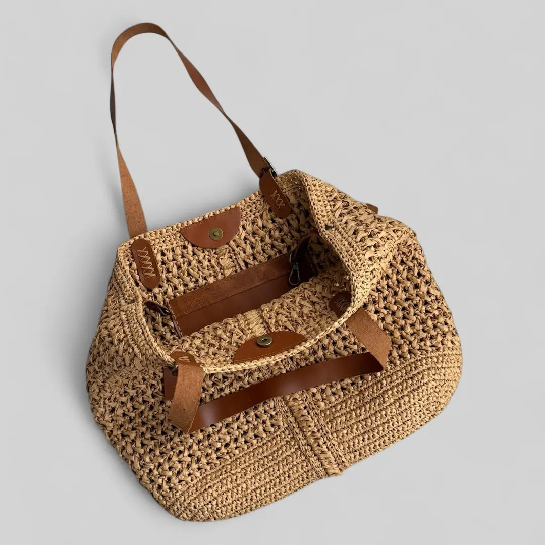 Raffia Rope Woven Shoulder Bag: Hand-Knitted Leather Strap Handbag | Etsy (US)