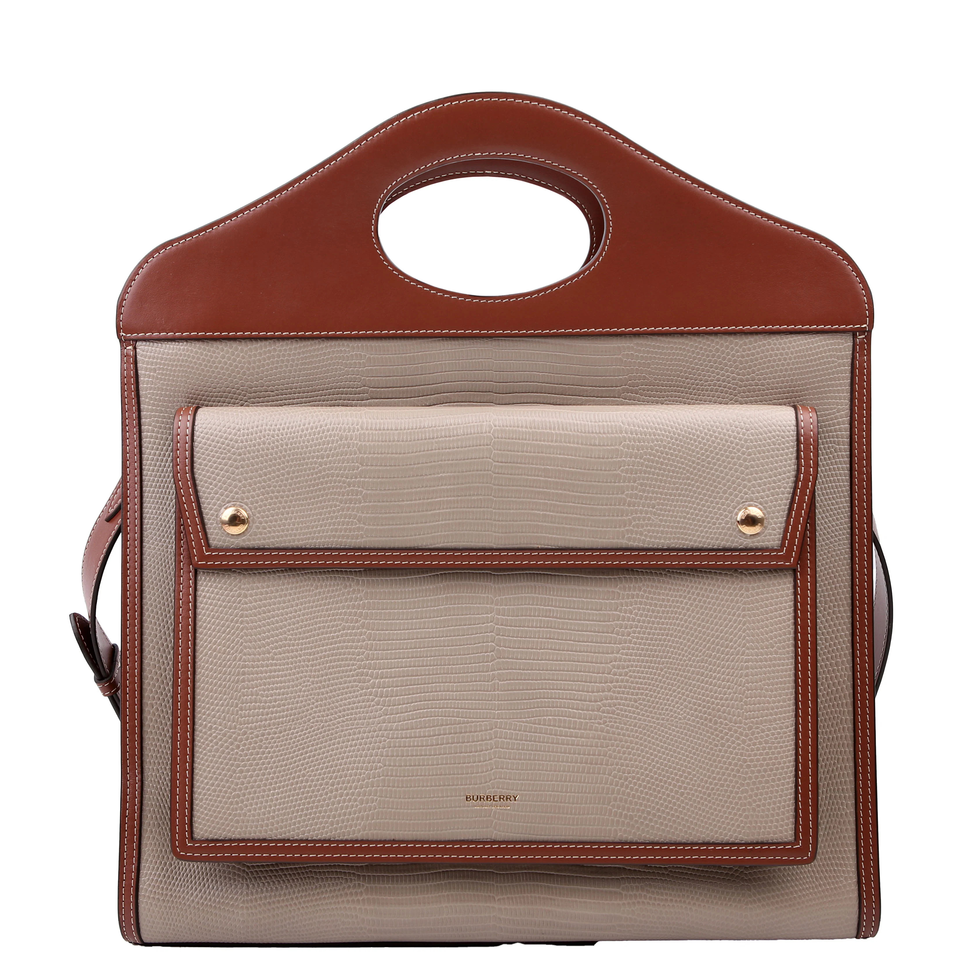 Pocket Tote Medium Lizard Embossed Beige | Keeks Designer Handbags