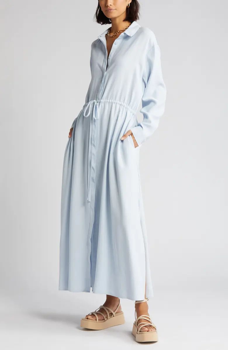 Long Sleeve Drawstring Waist Shirtdress | Nordstrom