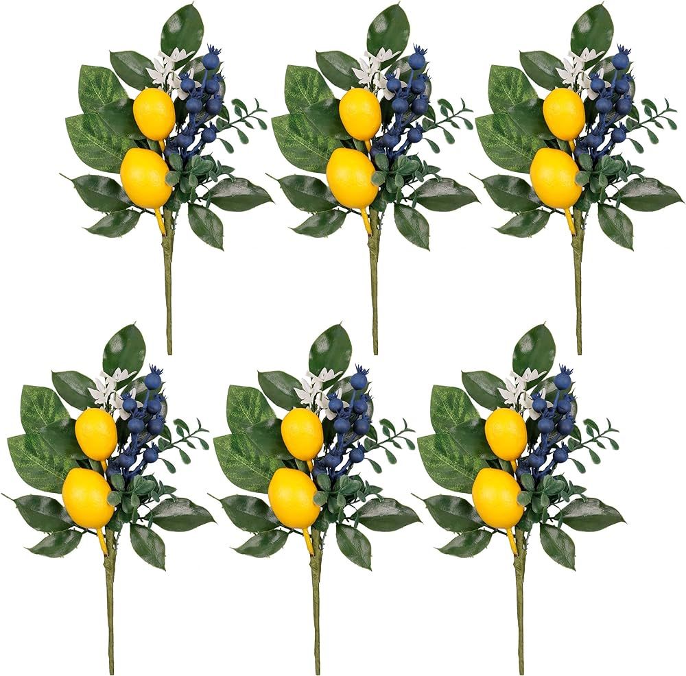 Valery Madelyn 6 Packs Spring Picks with Lemon, Blueberry and Green Leaves, Artificial Fruit Lemo... | Amazon (US)