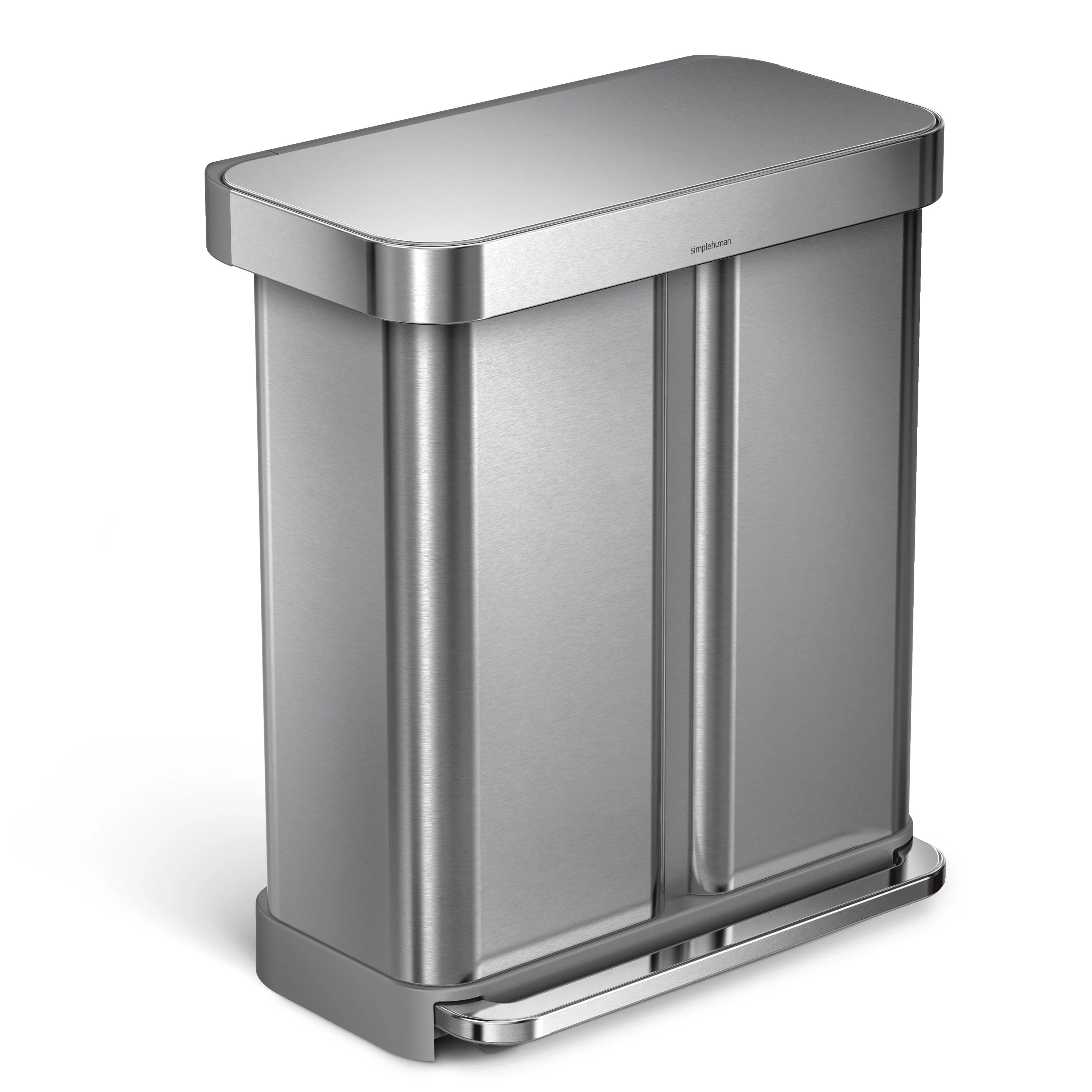 simplehuman 58 Liter / 15.3 gal Stainless Steel Dual Compartment Recycler Kitchen Step Trash Can,... | Walmart (US)