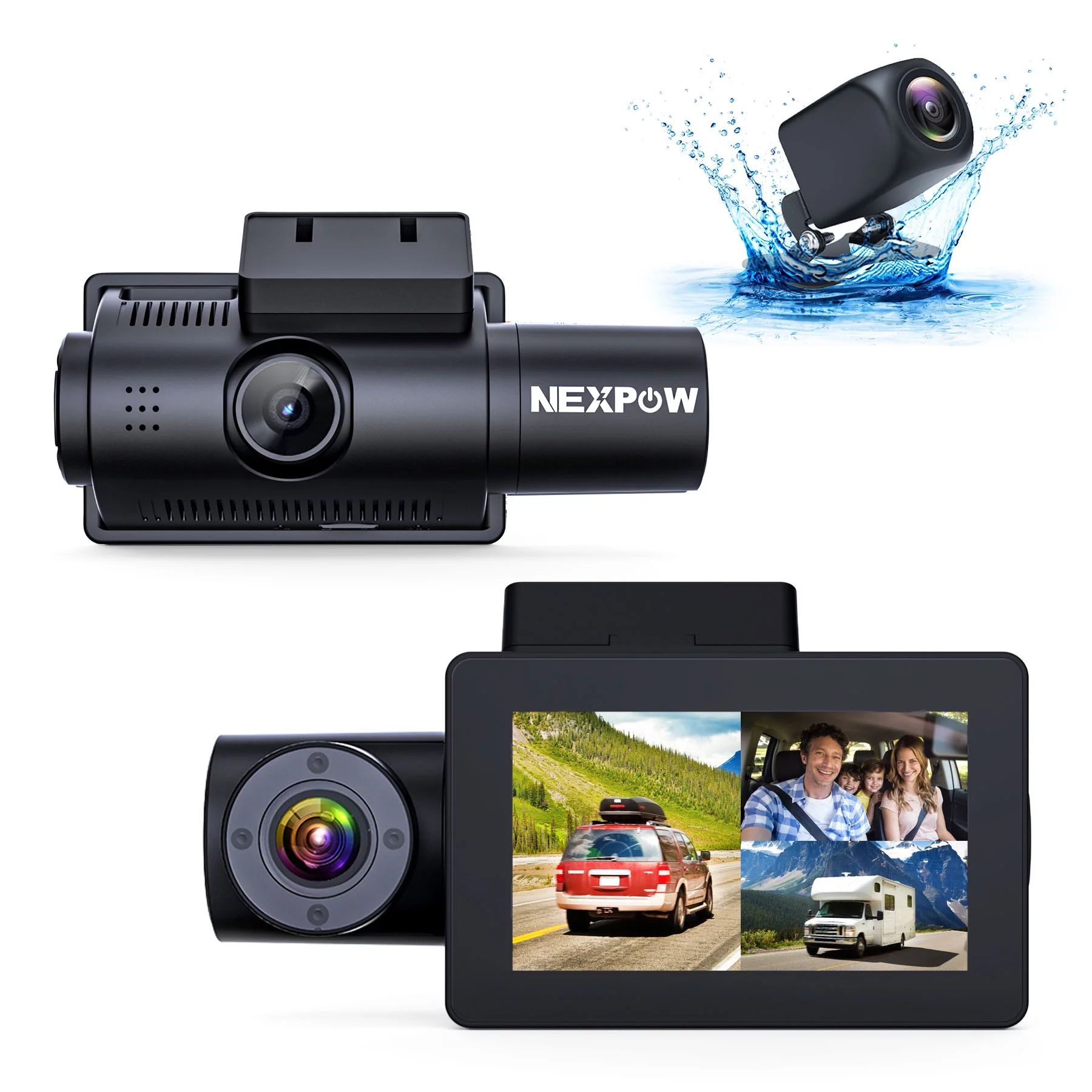 NEXPOW Car Dash Cam 3 Channel, 4k Dash Camera Front and Rear, Dashcam Three Way with 3" LCD Scree... | Walmart (US)