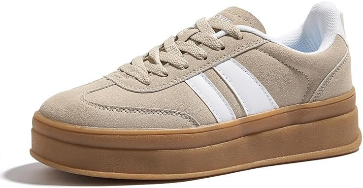 LEYING Women's Chunky Platform Sneakers - Retro Vintage Leather Casual Tennis Shoes- Thick Rubber... | Amazon (US)