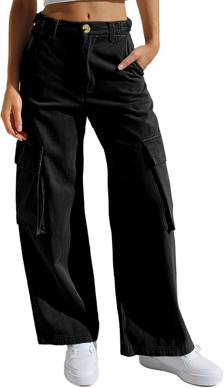 EVALESS Cargo Pants Women Casual Loose High Waisted Straight Leg Baggy Pants Trousers with Pocket... | Amazon (US)