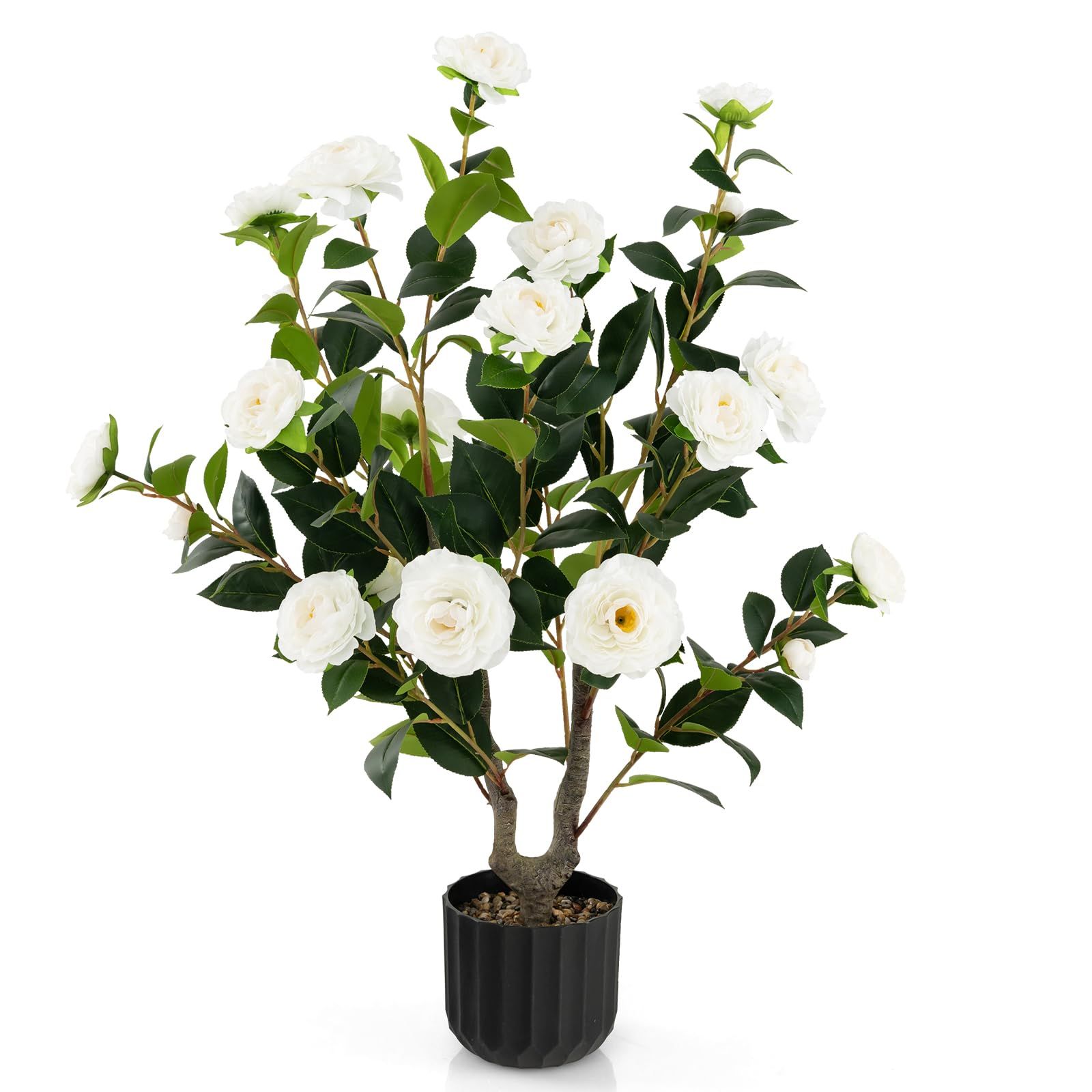 Goplus 38’’ Artificial Camellia Tree, Flower Plants Artificial Tree, Faux Floral Plant Blooming Tree in Cement Pot, Greenery Potted Plant for Indoor Outdoor Office Home Porch Decor | Amazon (US)