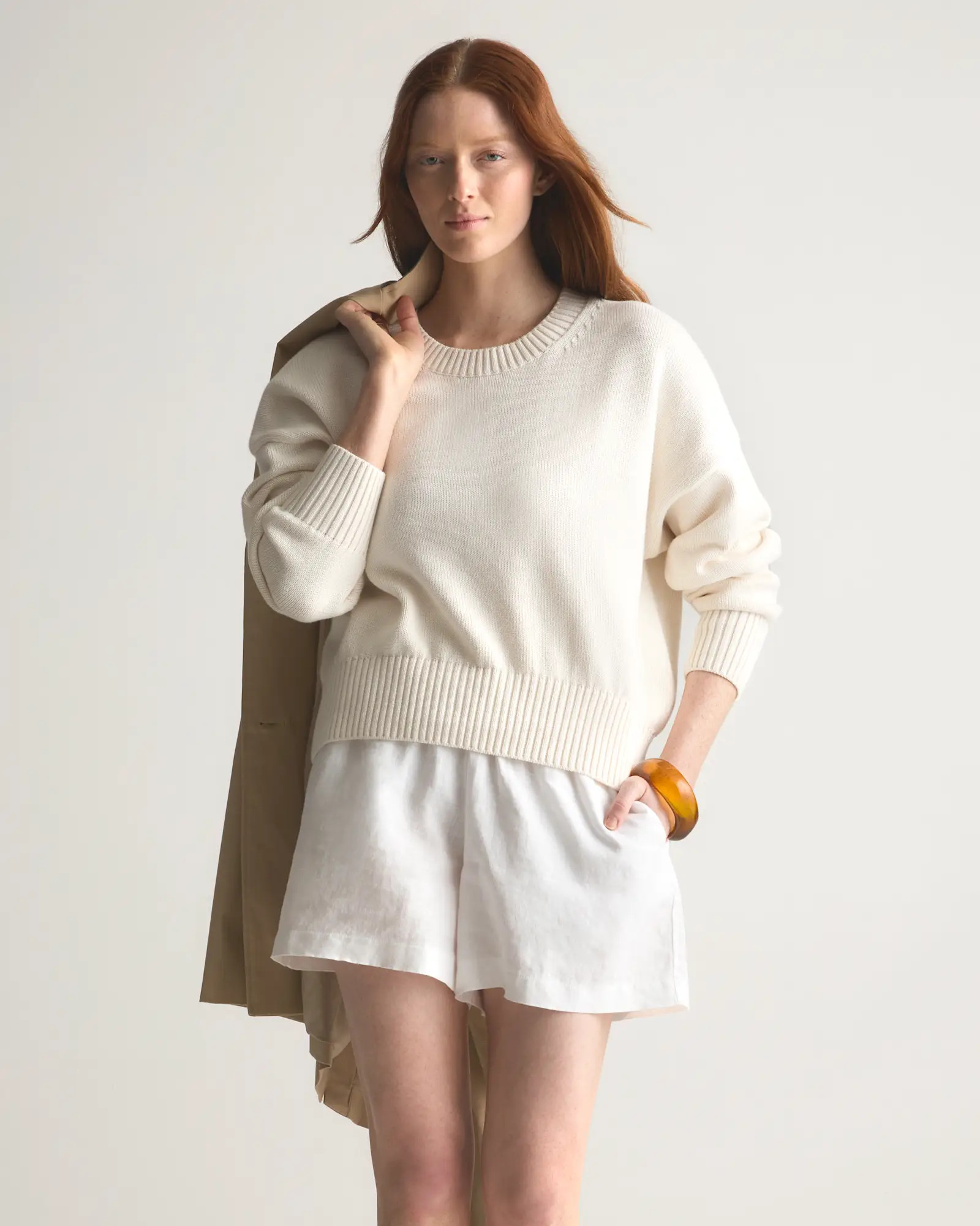 100% Organic Cotton Boyfriend Crew Sweater in Ivory | Quince