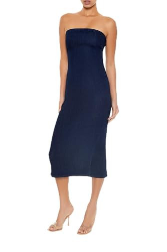 Forever 21 Womens Denim Midi Tube Dress | Amazon (US)