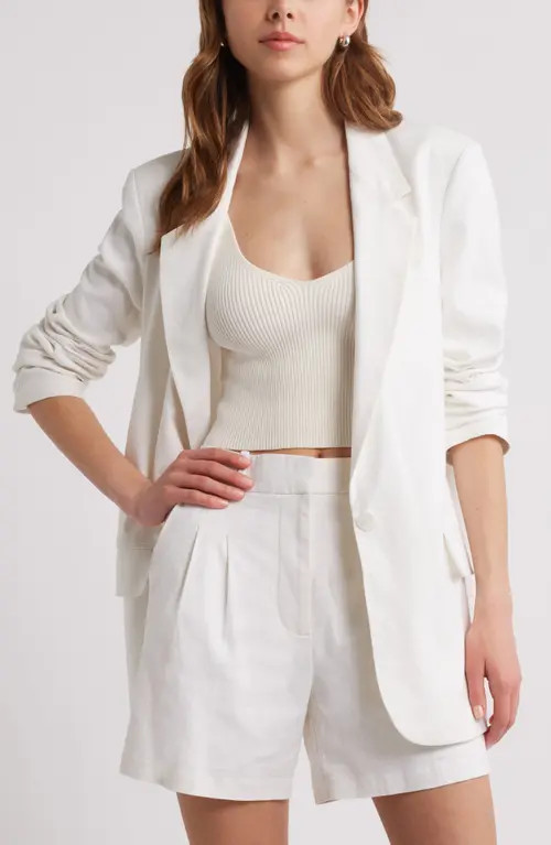 Open Edit Everyday One-Button Linen Blend Blazer in White at Nordstrom, Size Large | Nordstrom
