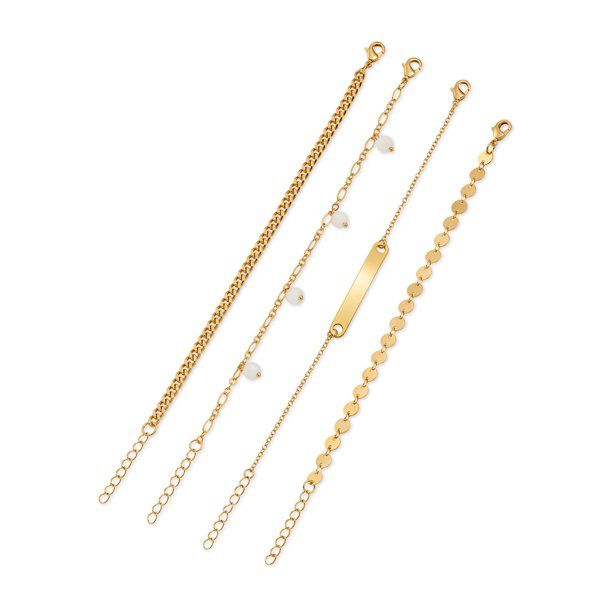Scoop Womens Brass Yellow Gold-Plated Fashion Bracelets, 4-Piece Set | Walmart (US)