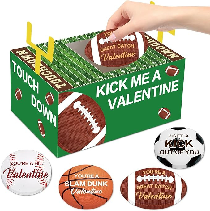 Football Valentines MailBox Craft Kit, Valentine's Day Sports Cards 32Pcs, DIY Valentine Craft Gi... | Amazon (US)