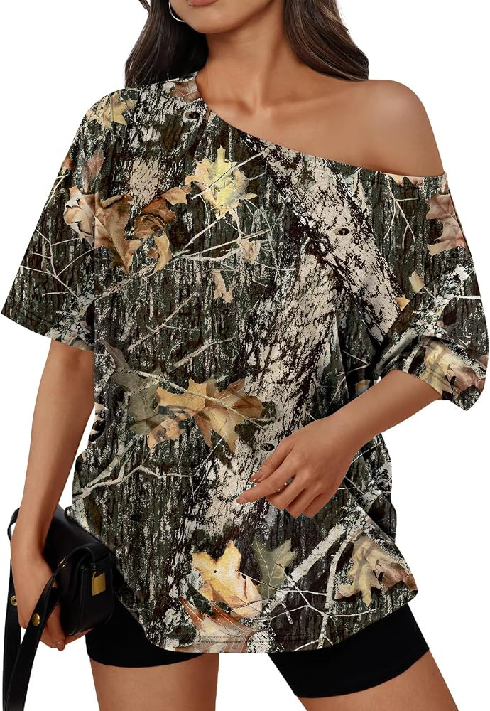 Trendy Queen Womens Off the Shoulder Tops Oversized T-Shirts Short Sleeve Tees Summer 2026 Casual... | Amazon (US)