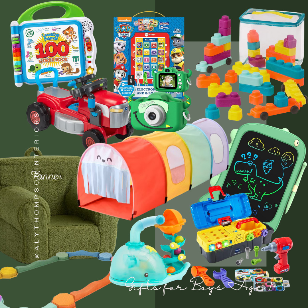Gift Guide | Gifts for Toddlers | Building Blocks | Drawing Tablet | Riding Tractor | Gifts for Boys Under 3 | 100 Words Book | Tunnel | Reading Chair | Tools 

 #LTKGiftGuide #LTKFindsUnder50 #LTKBaby
