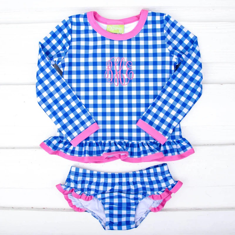 Royal Blue Check Rash Guard Set | Classic Whimsy