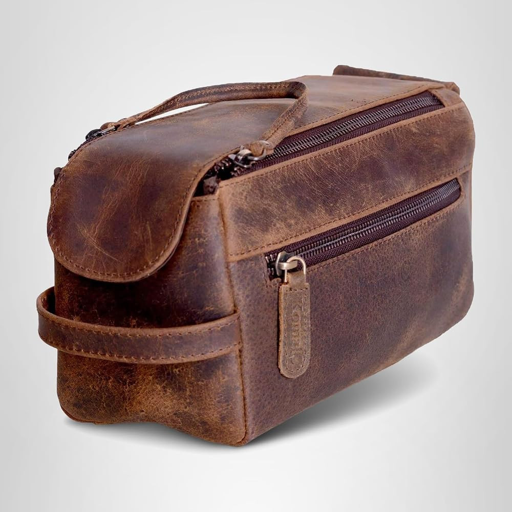 KomalC Premium Buffalo Leather Toiletry Bag for Men & Women With Water resistant Lining, Grooming... | Amazon (US)