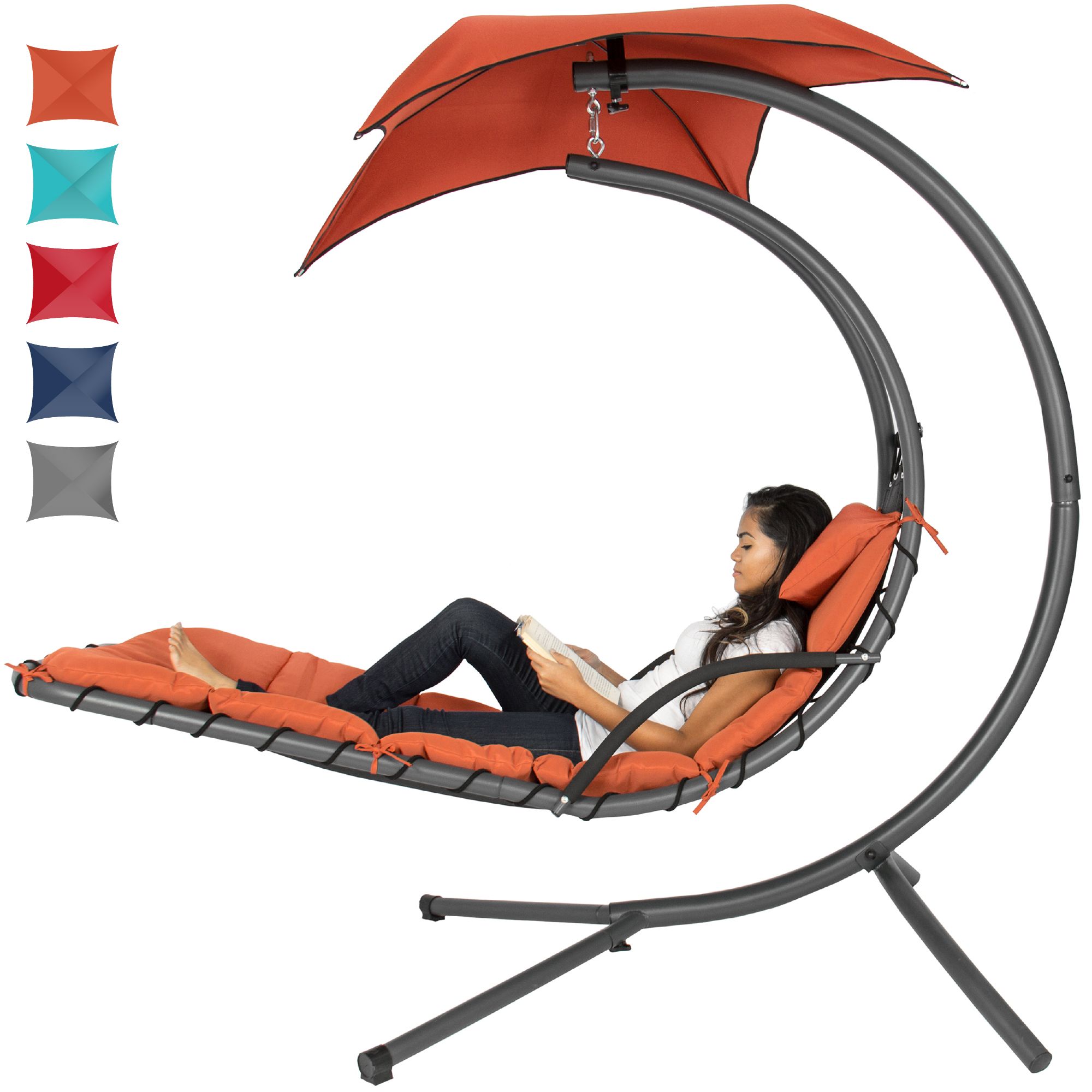 Best Choice Products Hanging Curved Chaise Lounge Chair Swing for Backyard w/ Pillow, Canopy, Sta... | Walmart (US)