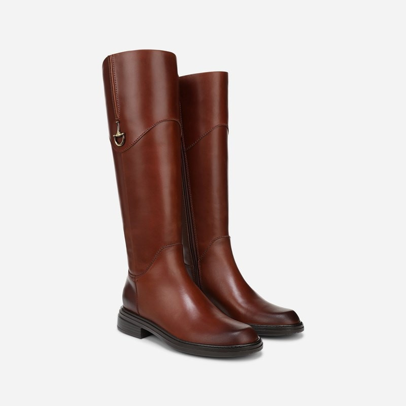27 EDIT Oslo Riding Boots, Rich Cognac Brown Leather, 7.0M Round Toe, Block Heels, Zip Closure, Rubber Outsole | Naturalizer