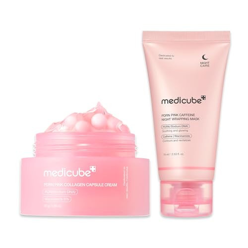 medicube PDRN Pink Shimmer Duo: Salmon DNA Pink Collagen Capsule Cream and PDRN Caffiene Overnight Wrapping Peel Off FacialMask | Amazon (US)