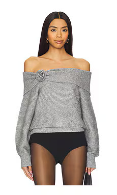 525 Elizabeth Rosettes Off The Shoulder Pullover in Smoke Grey from Revolve.com | Revolve Clothing (Global)