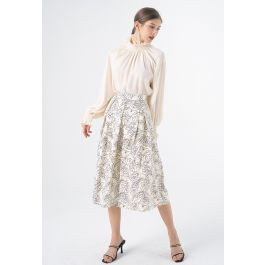 Sketch Rose Pleated Midi Skirt | Chicwish