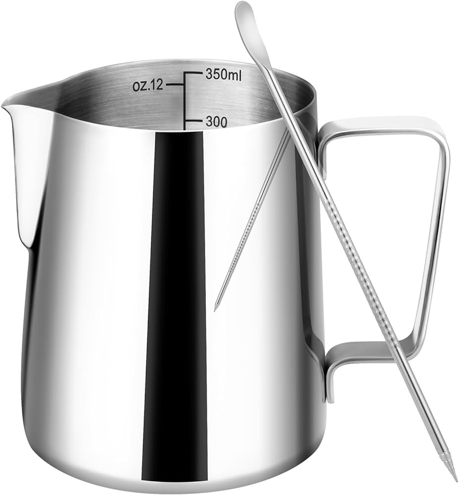 Milk Frothing Pitcher, 12oz Milk Frother Cup with Clear Scale, 304 Stainless Steel Cappuccino Esp... | Amazon (US)