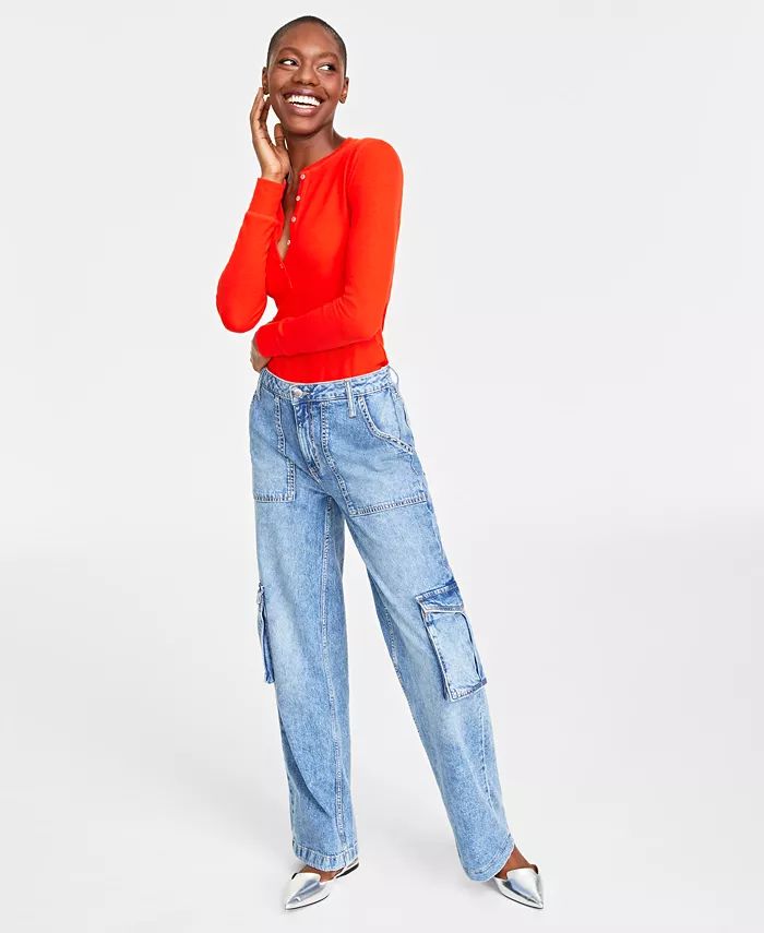 Women's High Rise Utility Cargo Jeans, Created for Macy's | Macy's