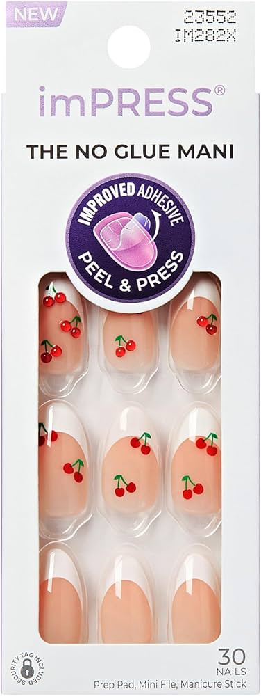 Kiss Impress No Glue Mani Press On Nails, Design, 'Coast', Red, Medium Size, Almond Shape, Includ... | Amazon (US)