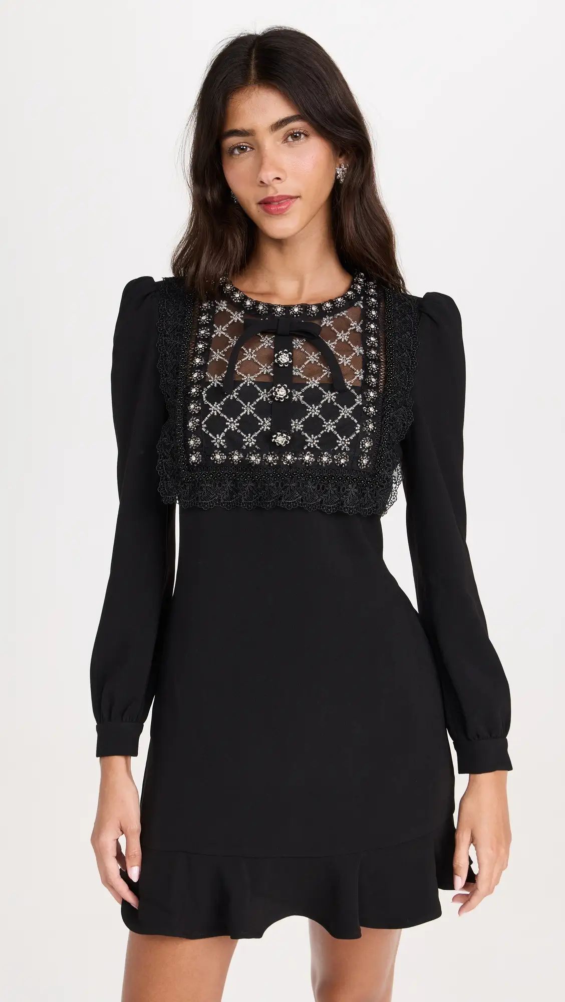 Self Portrait Black Crepe Embellished Dress | Shopbop | Shopbop