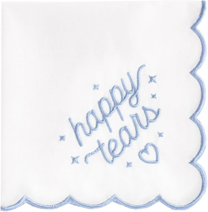 xo, Fetti White Happy Tears Embroidered Handkerchief | 10"x10" | Wedding Party Accessory, Bridesm... | Amazon (US)