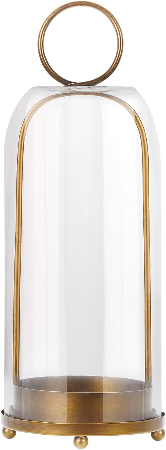 16" High Versatile Modern Metal Hurricane Lantern with Handmade Sturdy Glass Dome for Pillar Cand... | Amazon (US)