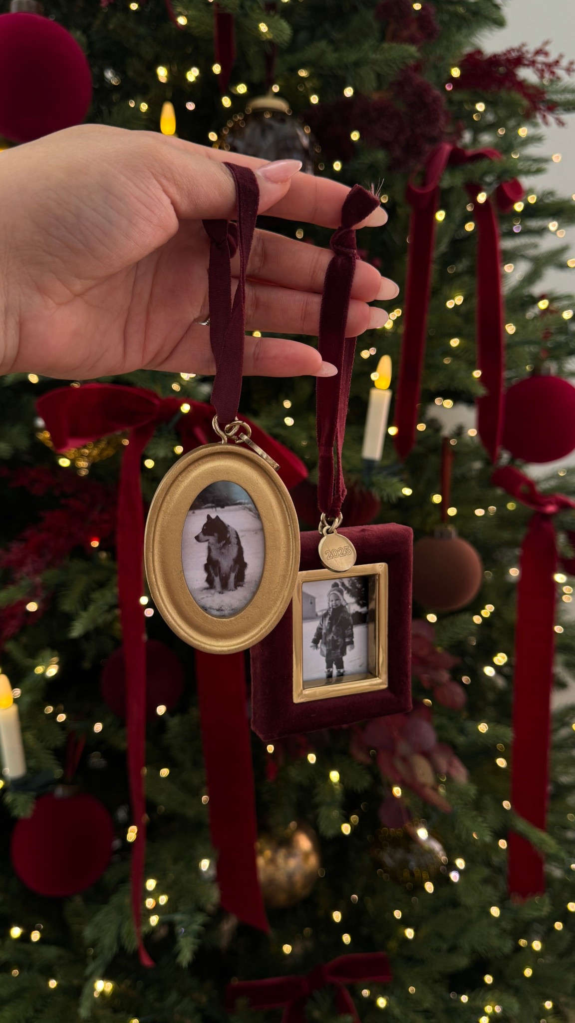 The cutest burgundy and gold photo frame ornaments! Need to print out some cute pictures 😍 

#LTKHoliday #LTKHome #LTKSeasonal