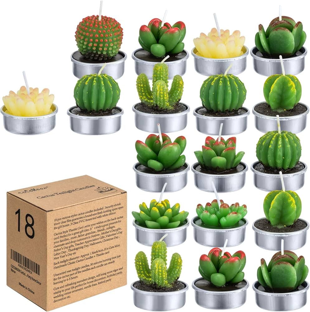 Cactus Tealight Candles(18 Pcs Gift Boxed), Artificial Succulents Decorative Tea Light Candles,Pe... | Amazon (US)