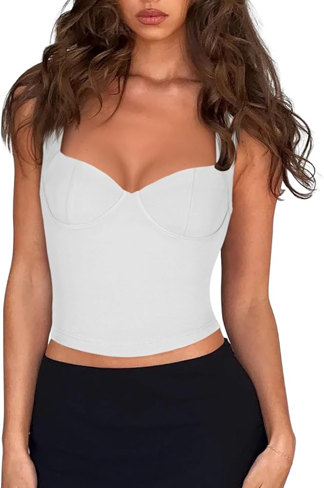 REORIA Women's Sexy Sweetheart Neck Sleeveless Backless Trendy Going Out Corset Tank Crop Tops | Amazon (US)