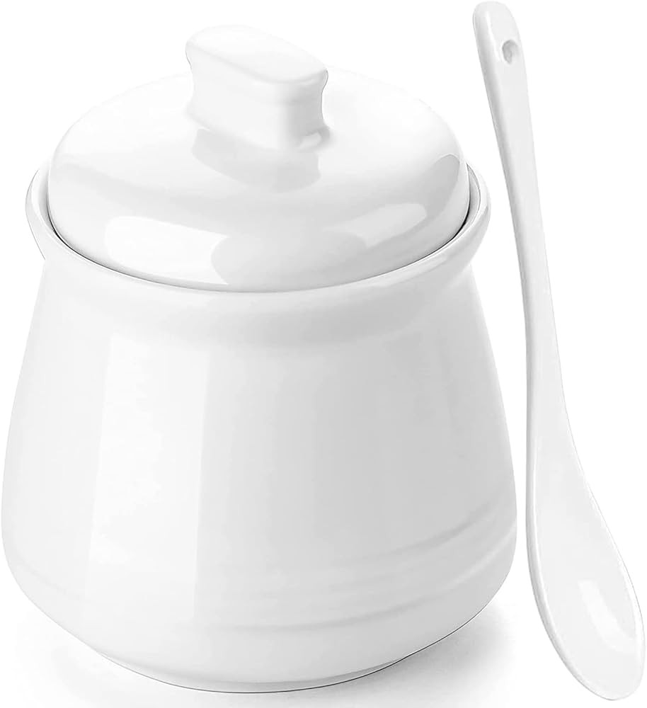 Ceramic Sugar Bowl with Lid and Spoon, 12oz Farmhouse Sugar Jar, Porcelain Sugar Container for Co... | Amazon (US)