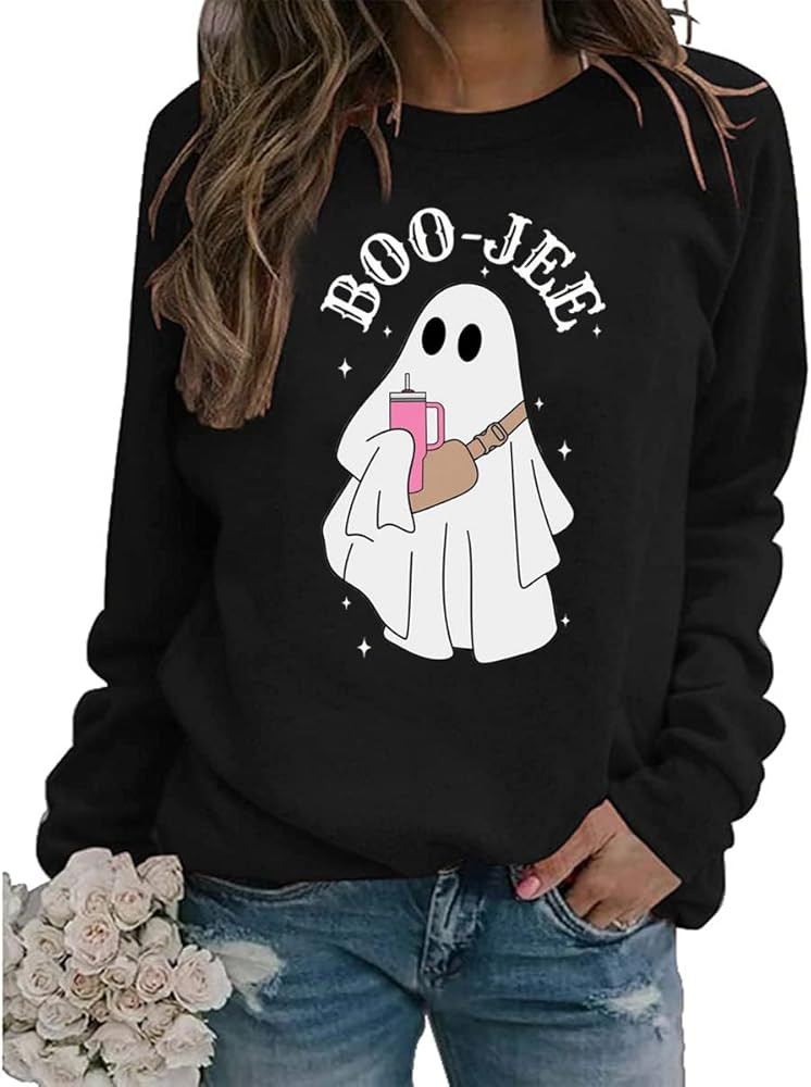 FCHICH Halloween Ghost Sweatshirt Women Boo Jee Shirt Spooky Ghost Sweater Casual Fall Long Sleev... | Amazon (US)