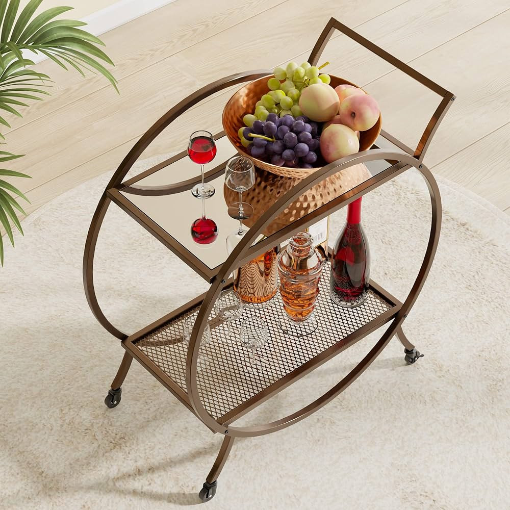 Cozy Castle Small Bar Cart, Rolling Round Bar Cart, Kitchen Serving Cart for Wine, Beverage & Cof... | Amazon (US)