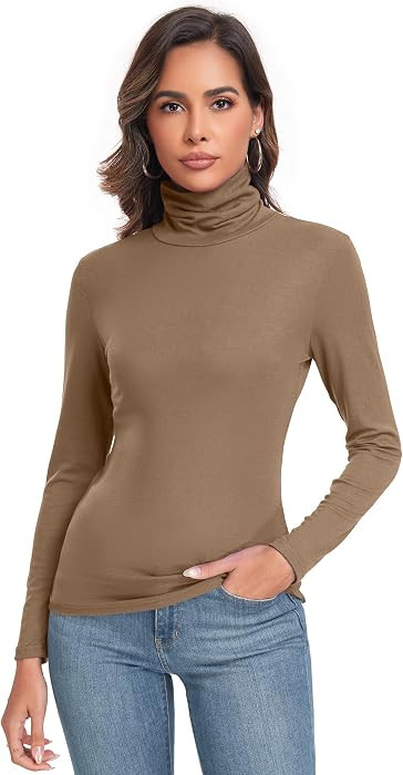 Women's Long Sleeve Casual Lightweight Turtleneck Top Slim Fit Thermal Active Layer Shirts | Amazon (US)