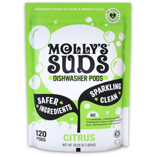 Molly's Suds Dishwasher Pods | Clean Dishwasher Detergent, Cuts Grease & Rinses Clean (Residue-Free) for Sparkling Dishes | 120 Auto-Release Tabs (Citrus) | Amazon (US)