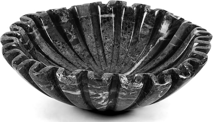 Marble Large Decorative Bowl Handmade 10 Inch Black Ruffle Bowl, Scalloped Bowls for Home Decor, ... | Amazon (US)