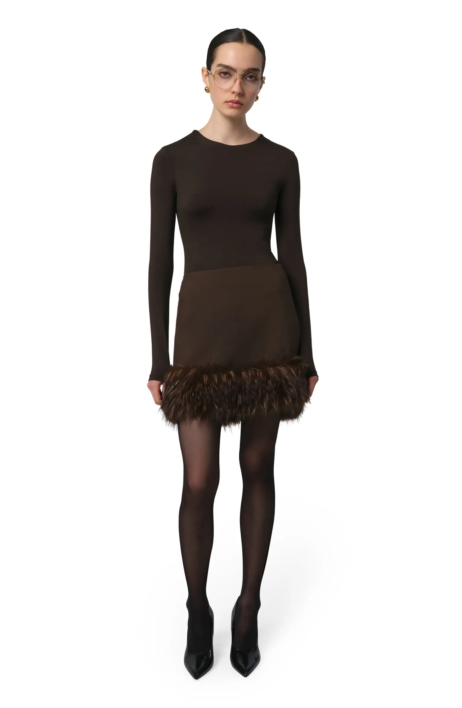 Apparis Meadow Stretch Crepe Miniskirt with Faux Fur Trim | Nordstrom | Nordstrom