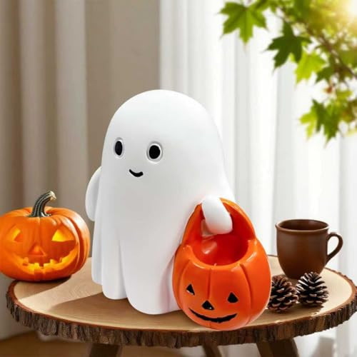 Muxiziu Halloween Ghost Decor, Cute Pumpkin Ghost Figurine for Halloween Decoration Indoor, Resin Ghost Statue for Desk Tabletop Centerpieces, Spooky Home Decor | Amazon (US)