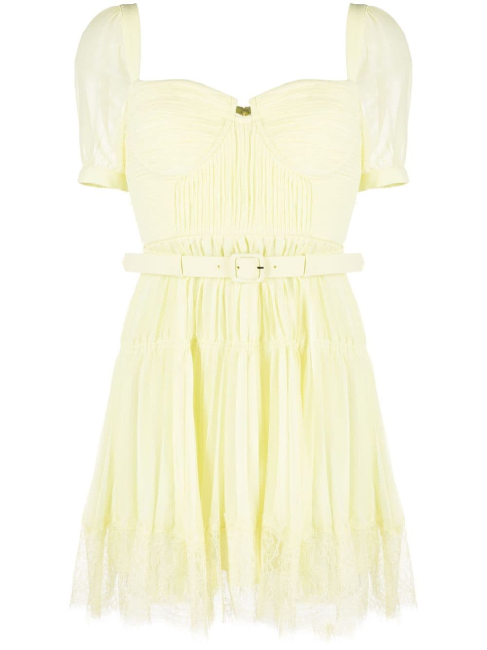 Self-Portrait chiffon lace-detail minidress - Yellow | Farfetch Global
