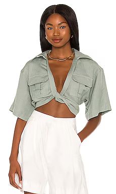 L'Academie The Chrisa Crop Blouse in Sage Green from Revolve.com | Revolve Clothing (Global)