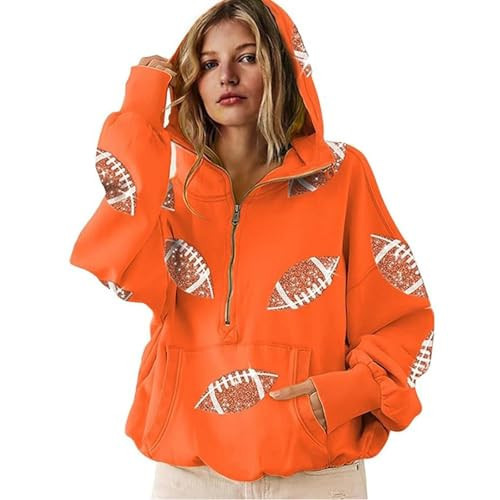 Football Sweatshirts for Women Fleece Half Zip Oversized Hoodies Pullover Fall Fashion Graphic Sweatshirts with Pocket Womens Hoodies Trendy Loose Fit Long Sleeve Football Sweatshirt Fall Clothes | Amazon (US)