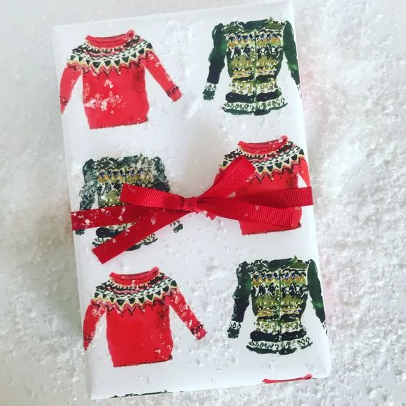 Wrapping Paper: Red and Green Fair Isle Sweaters gift Wrap | Etsy | Etsy (US)