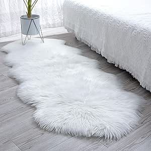 HLZHOU Soft Faux Fur Rug White Sheepskin Chair Cover Seat Pad Shaggy Area Rugs for Bedroom Sofa L... | Amazon (US)