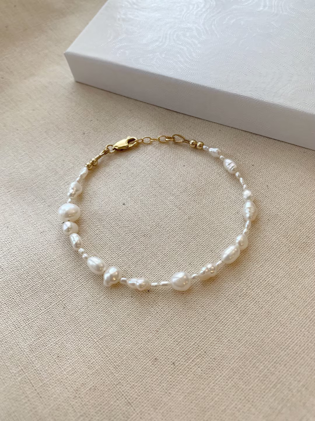 Freshwater Pearl Bracelet, 14K Gold Filled Dainty Mixed Pearl Bracelet, Natural Pearl Bracelet, I... | Etsy (US)