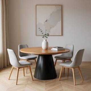 Brown Wood 63.00 in. Pedestal Base Dining Table Seats 4 | The Home Depot